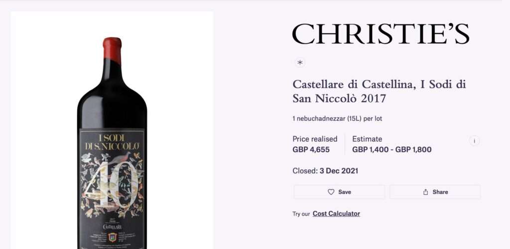 I Sodi di S. Niccolò 2017 che celebra 40 vendemmie battuta da Christie’s ad un prezzo record cristies castellare